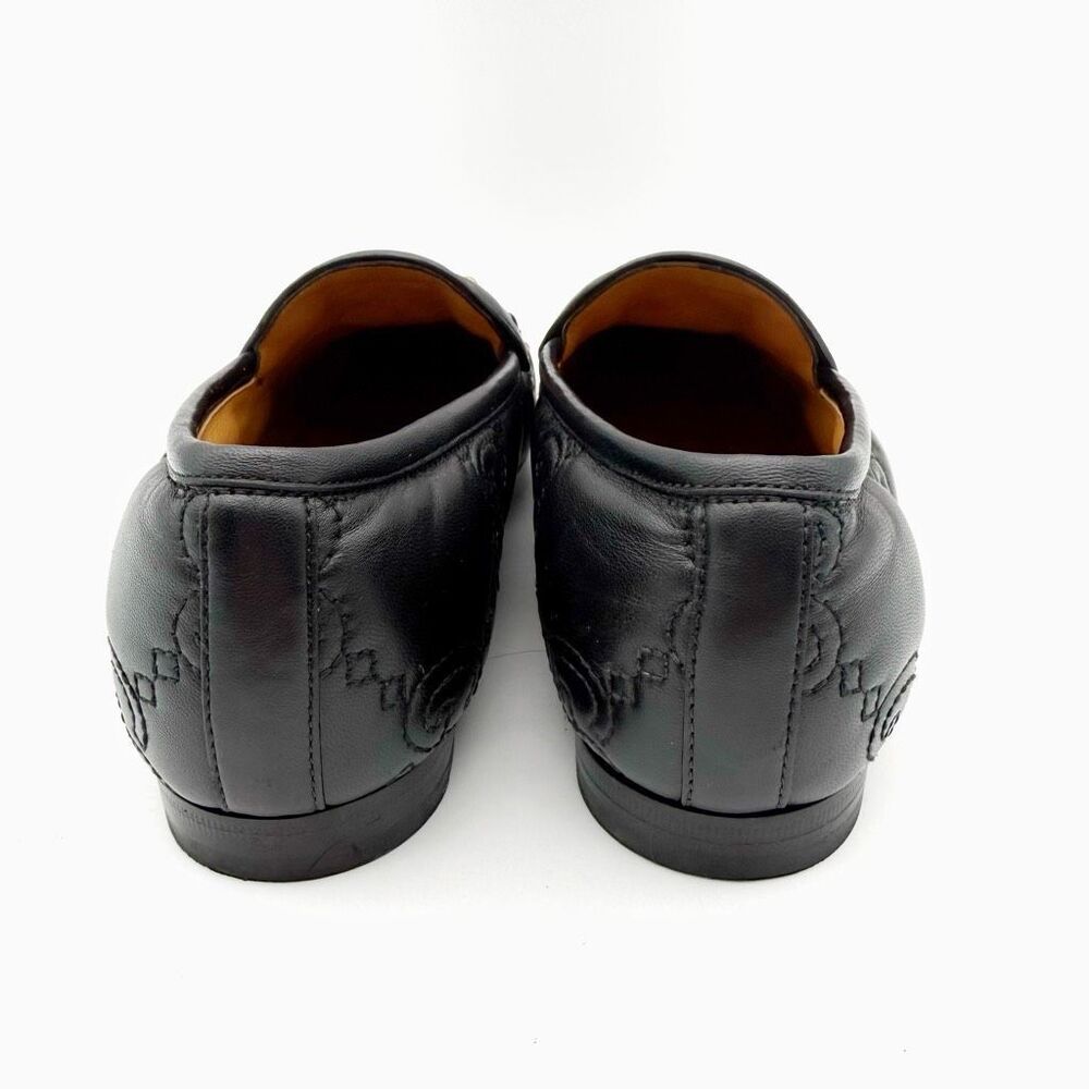 GUCCI Black Embossed Jumbo GG Leather Horsebit Jordaan Loafer Size 38 Flat - Picture 7 of 14